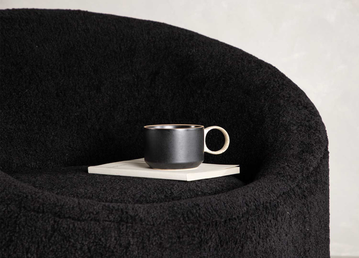 Fauteuil Rond Moderne Tissu Teddy Noir