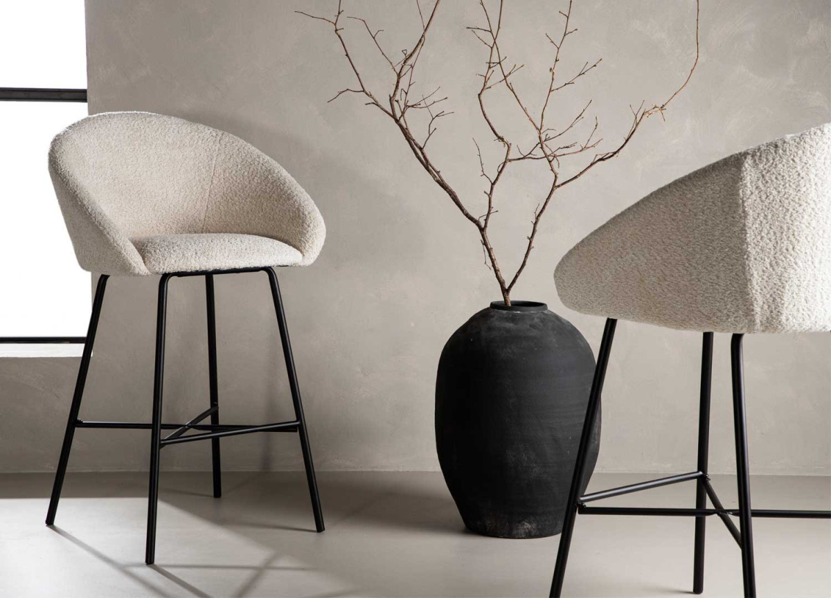 Fauteuils de bar tissu bouclette et métal