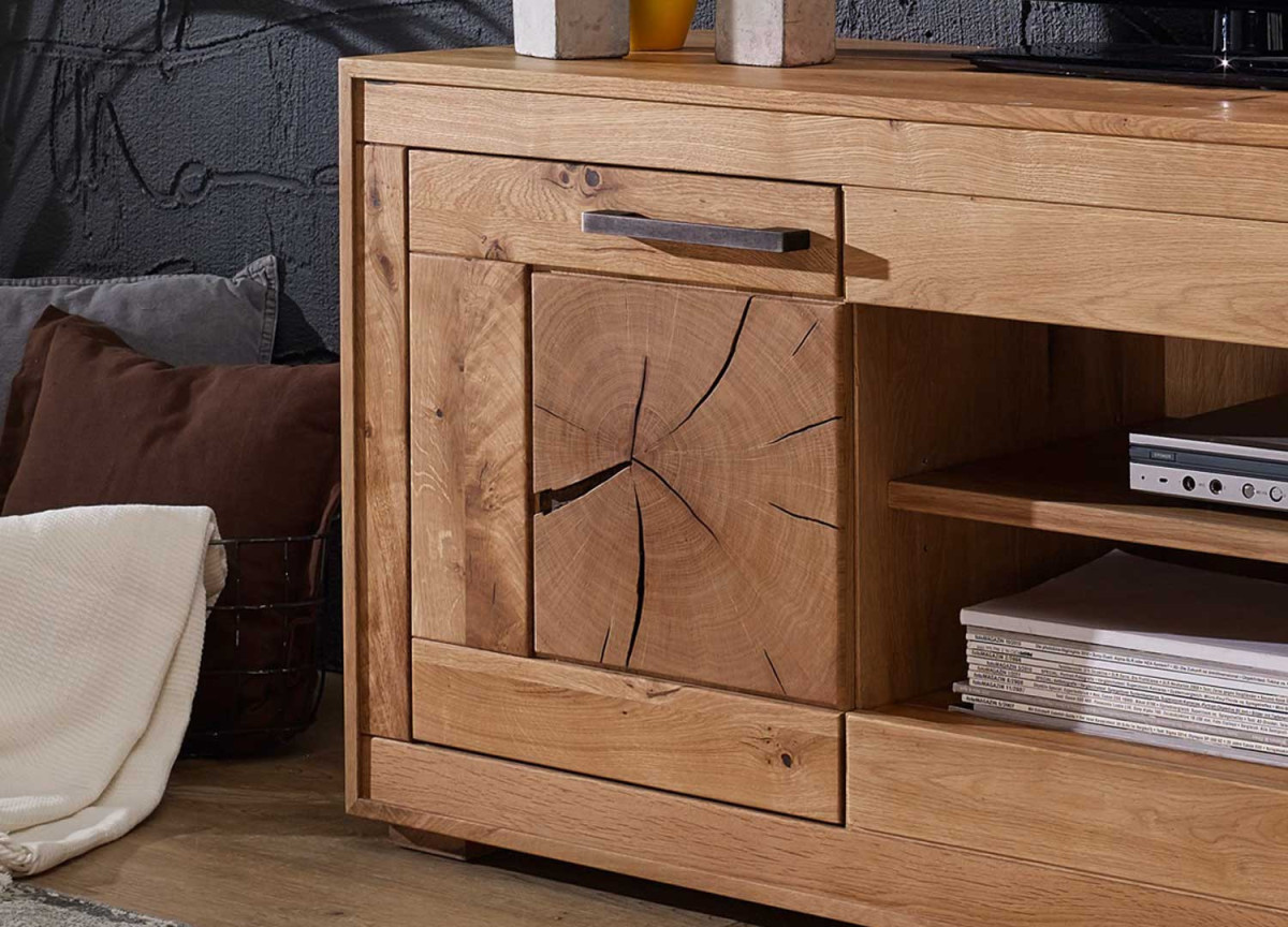 Meuble TV 130 cm Chêne Sauvage - 1 Porte, 2 Niches