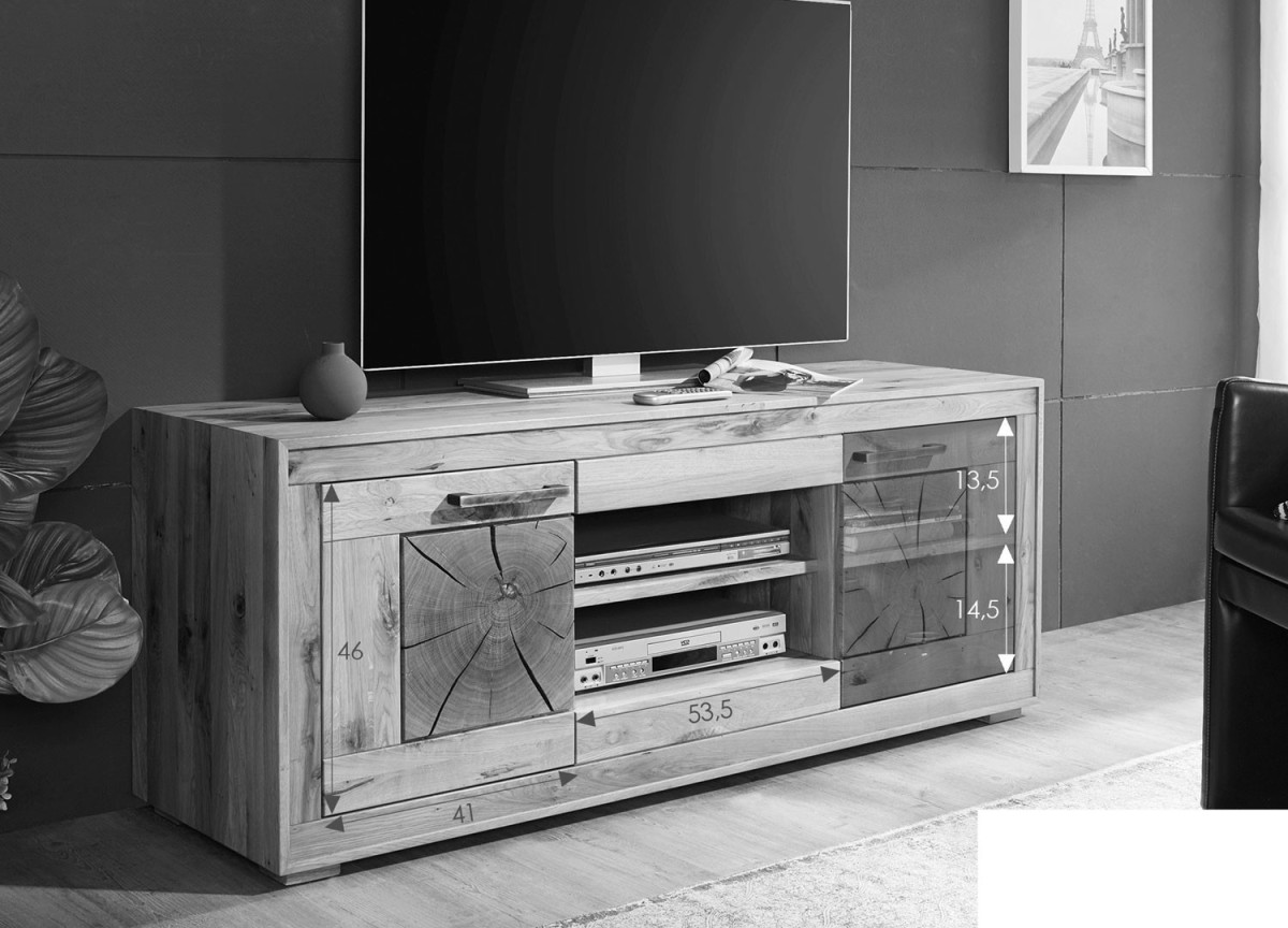 Meuble TV 150 cm en Chêne - 2 Portes, 2 Niches