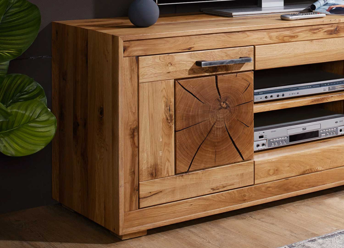 Meuble TV 150 cm en Chêne - 2 Portes, 2 Niches