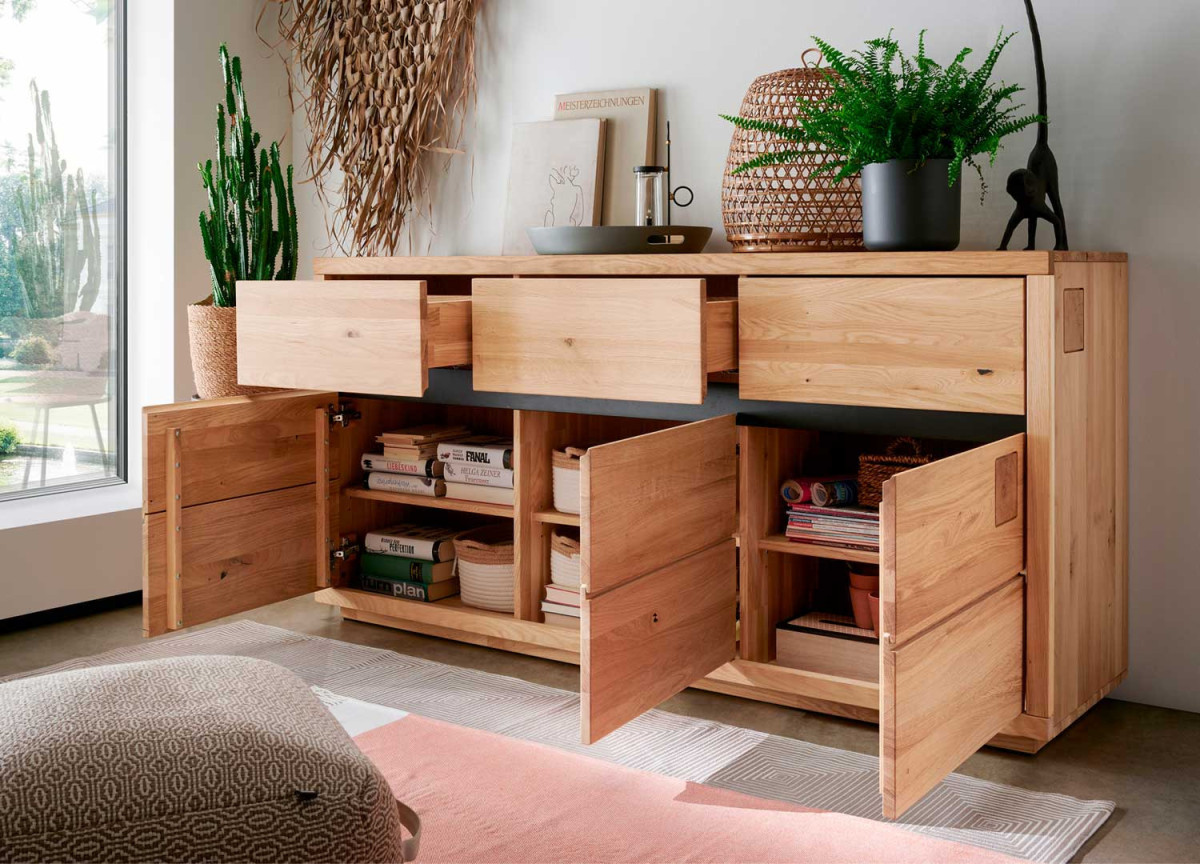 Buffet chêne massif 175 cm 3 portes 3 tiroirs