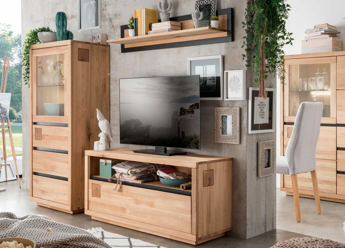 Meuble TV 120 cm 1 tiroir avec 1 étagère murale