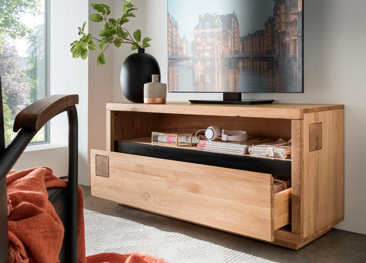 Meuble TV 120 cm 1 tiroir en chêne massif