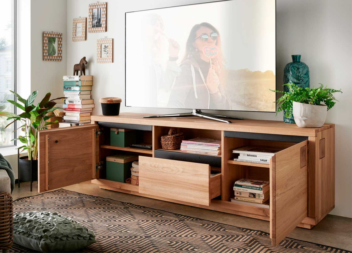 Meuble TV chêne huilé 170 cm 2 portes et 1 tiroir