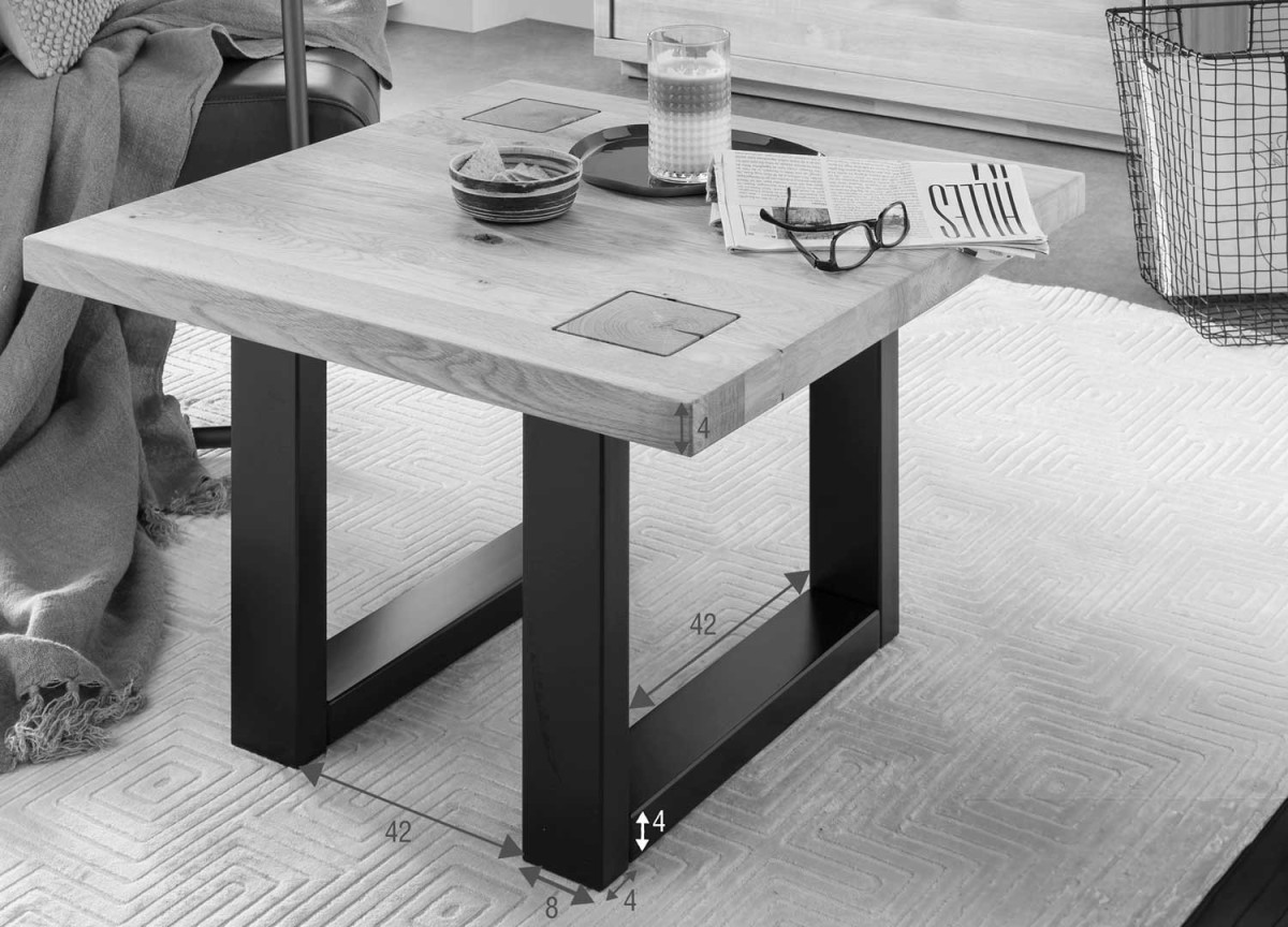 Table basse carrée chêne et métal