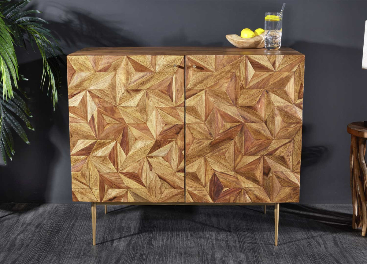 Commode en bois massif avec rangement à bouteilles
