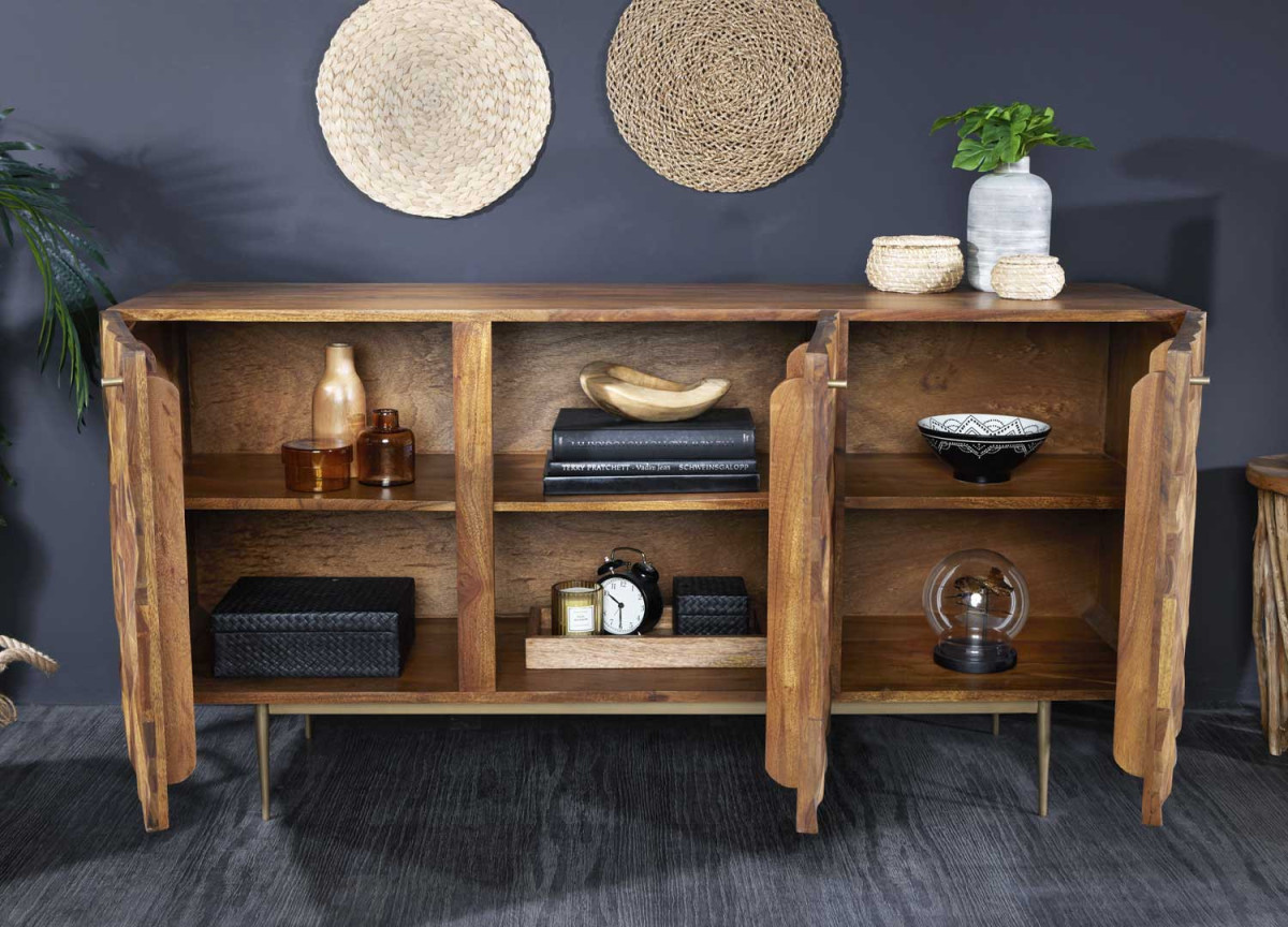 Buffet 3 portes en bois massif 145 cm
