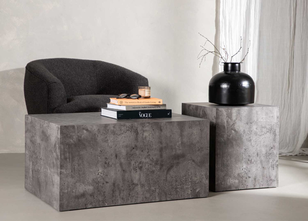 Table de salon rectangulaire imitation marbre gris