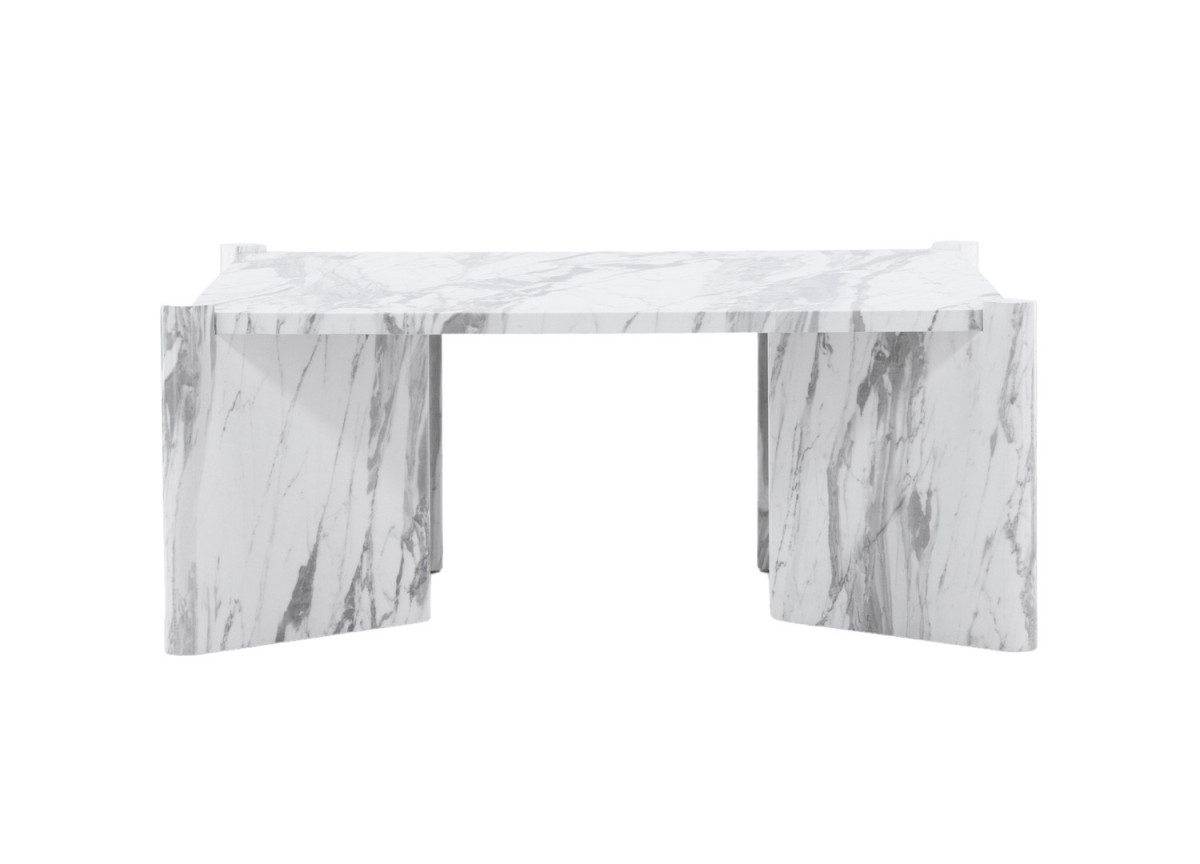 Table basse design aspect marbré blanc et gris