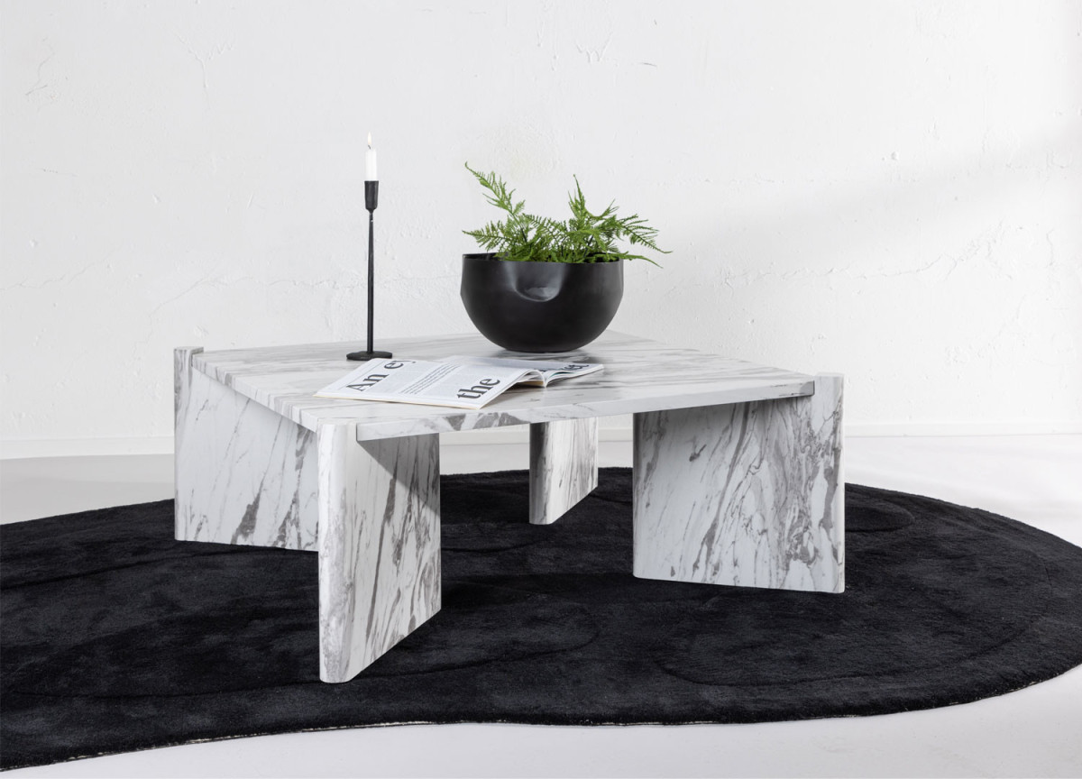 Table basse 100 cm marbrée blanc et gris
