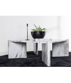Table basse carrée 100 cm marbrée blanc et gris