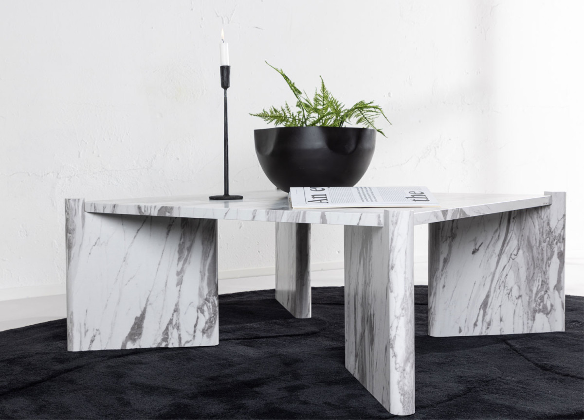 Table basse carrée 100 cm marbré blanc et gris