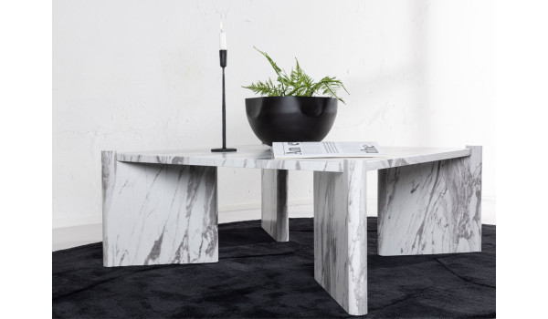 Table basse carrée 100 cm marbré blanc et gris