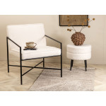 Fauteuil minimaliste métal noir et tissu teddy blanc