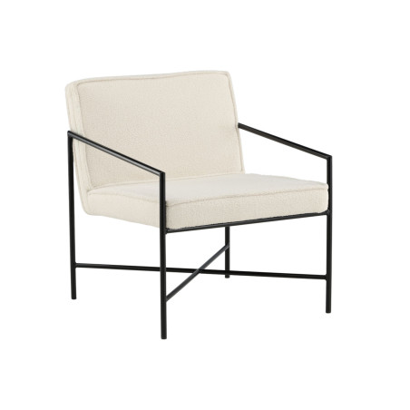 Fauteuil moderne métal noir et tissu teddy blanc