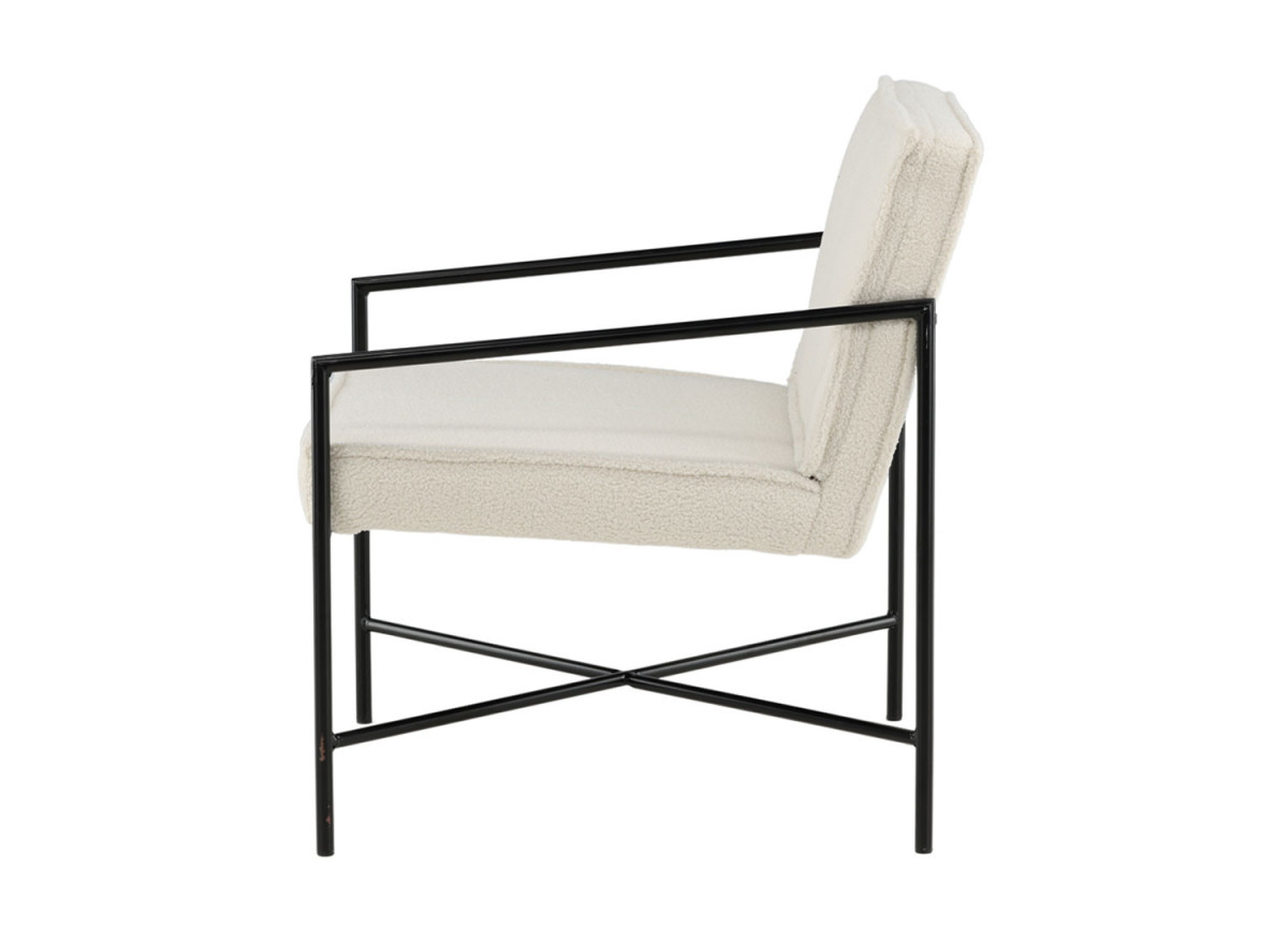 Fauteuil métal noir et tissu teddy blanc