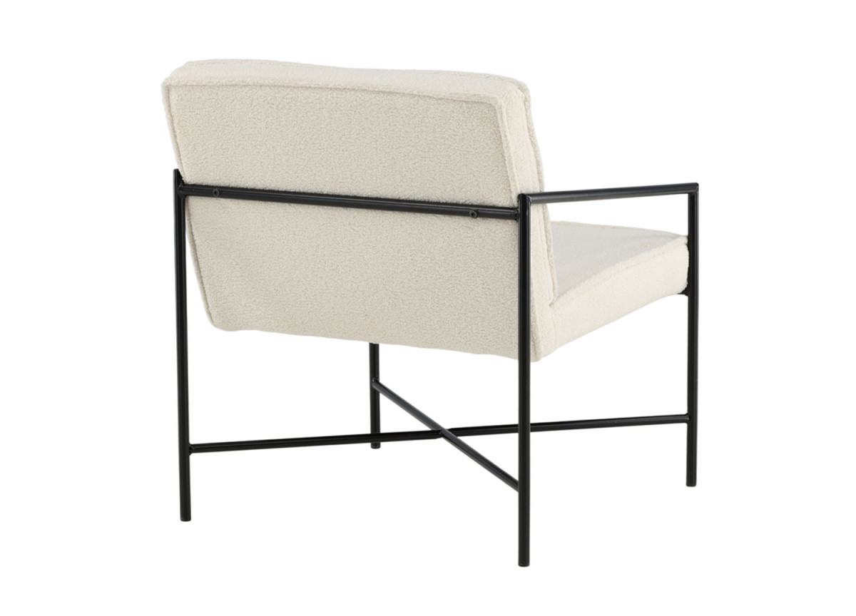 Fauteuil métal noir et tissu teddy blanc