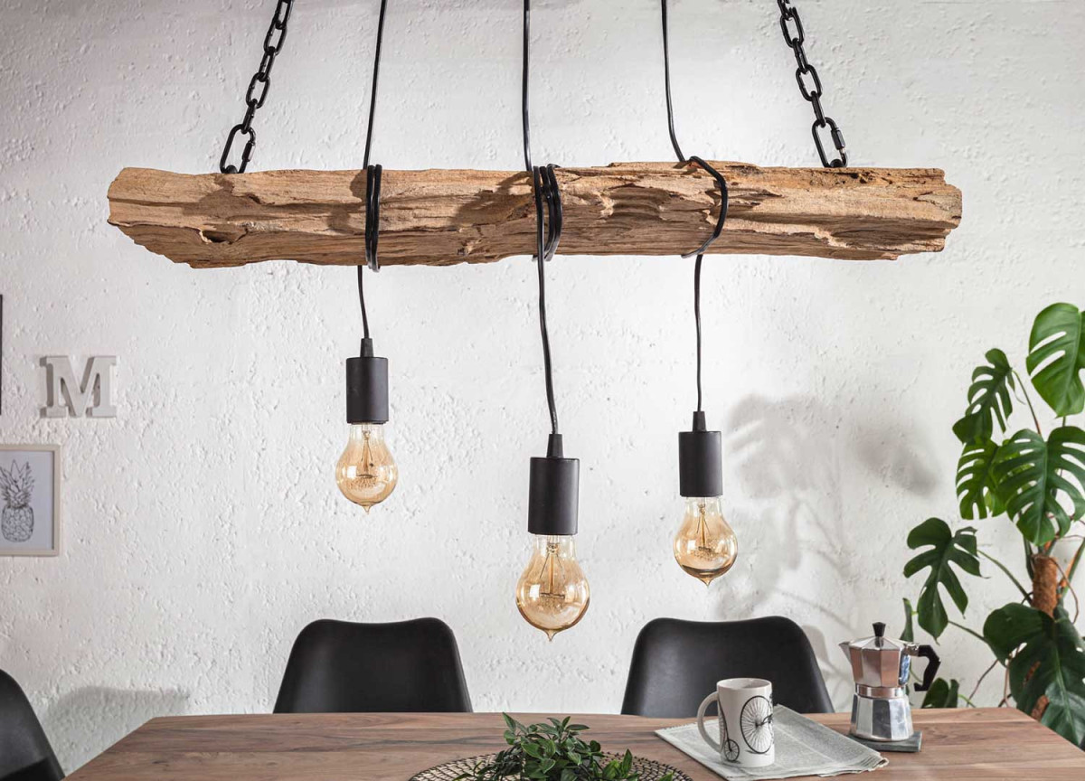 Suspension luminaire poutre en bois massif