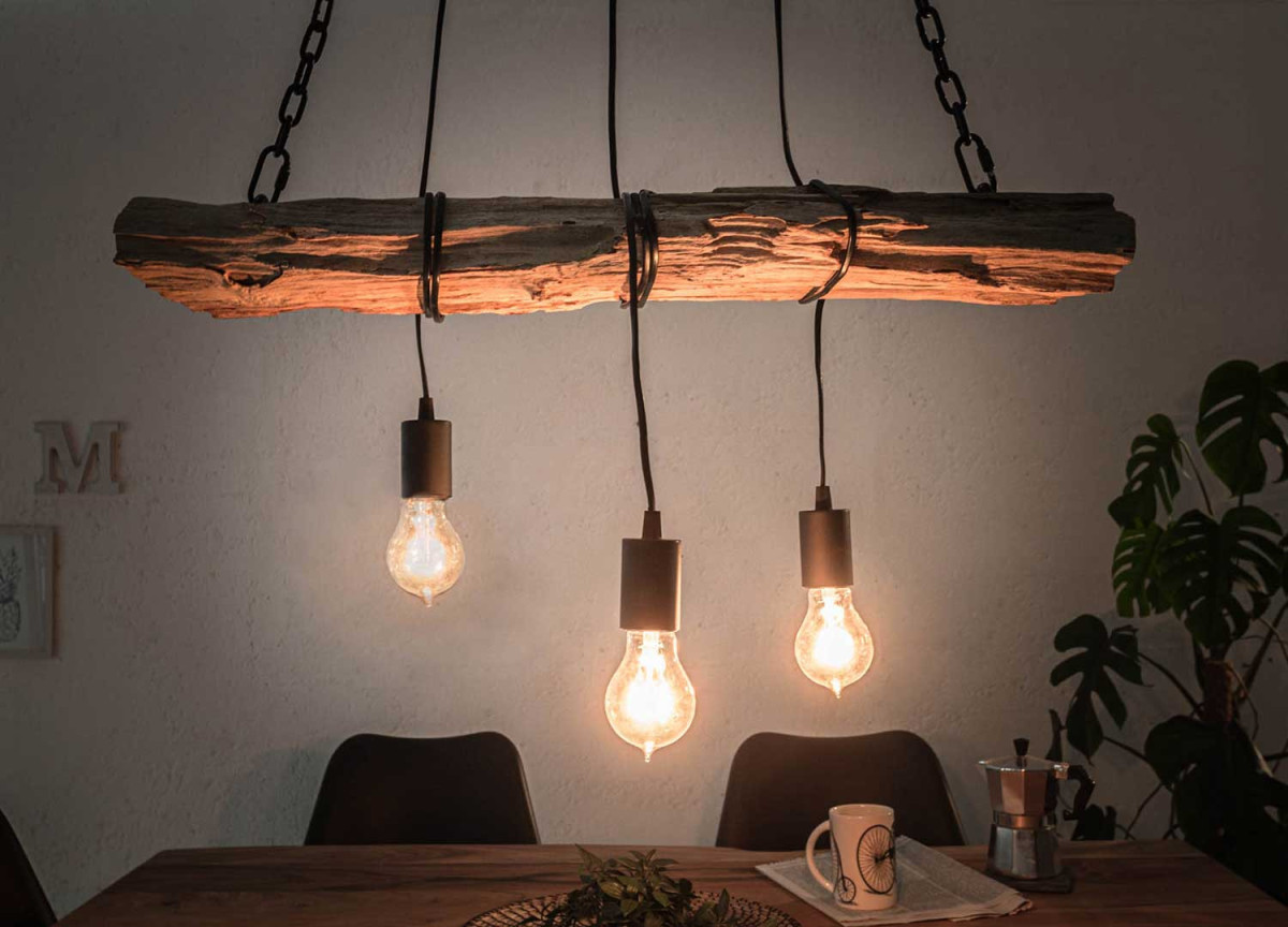 Suspension luminaire poutre en bois massif