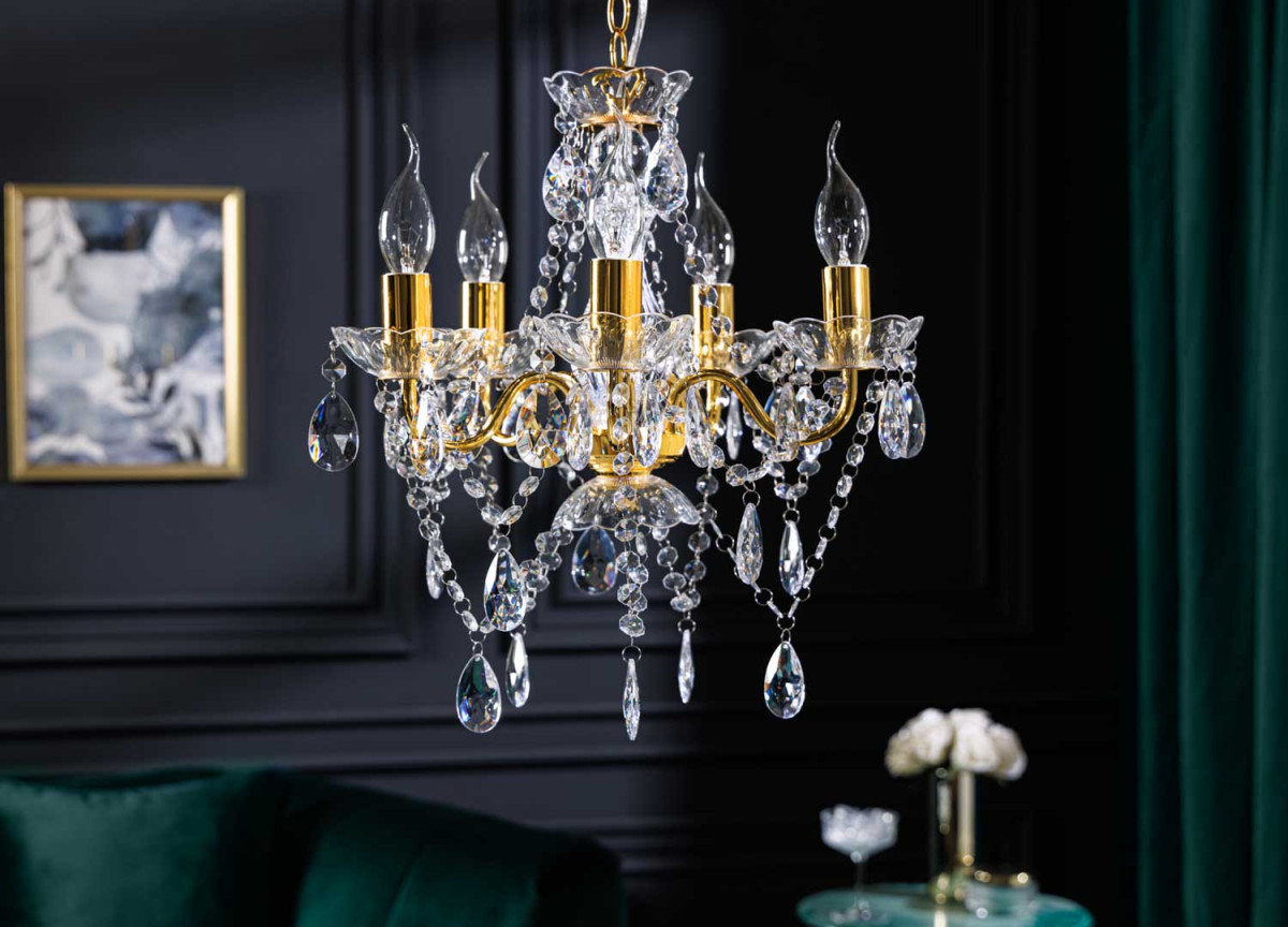 Lustre suspendu transparent et doré