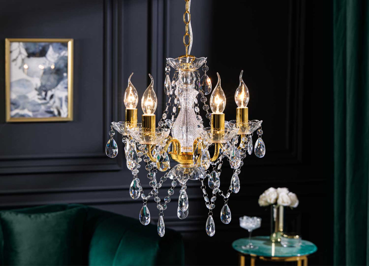 Lustre suspendu transparent et doré
