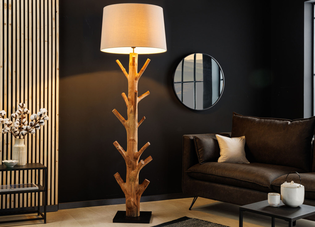 Lampe sur pied en bois massif