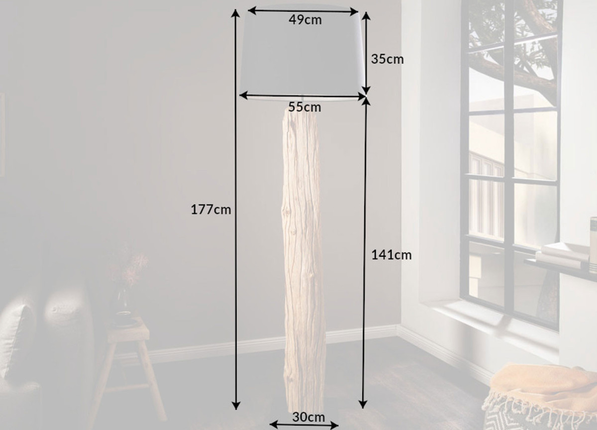Lampe sur pied 177 cm bois flotté et lin noir