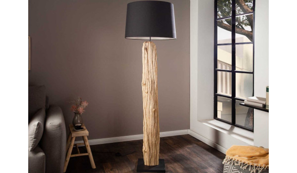 Lampe sur pied 177 cm bois flotté et lin noir