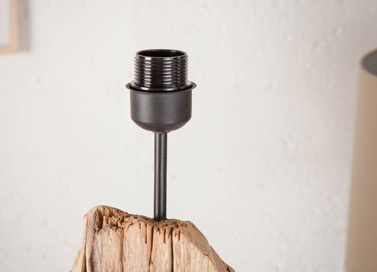 Lampe sur pied 177 cm bois flotté et lin noir