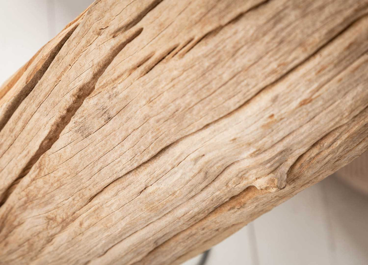Lampe sur pied 177 cm bois flotté et lin noir