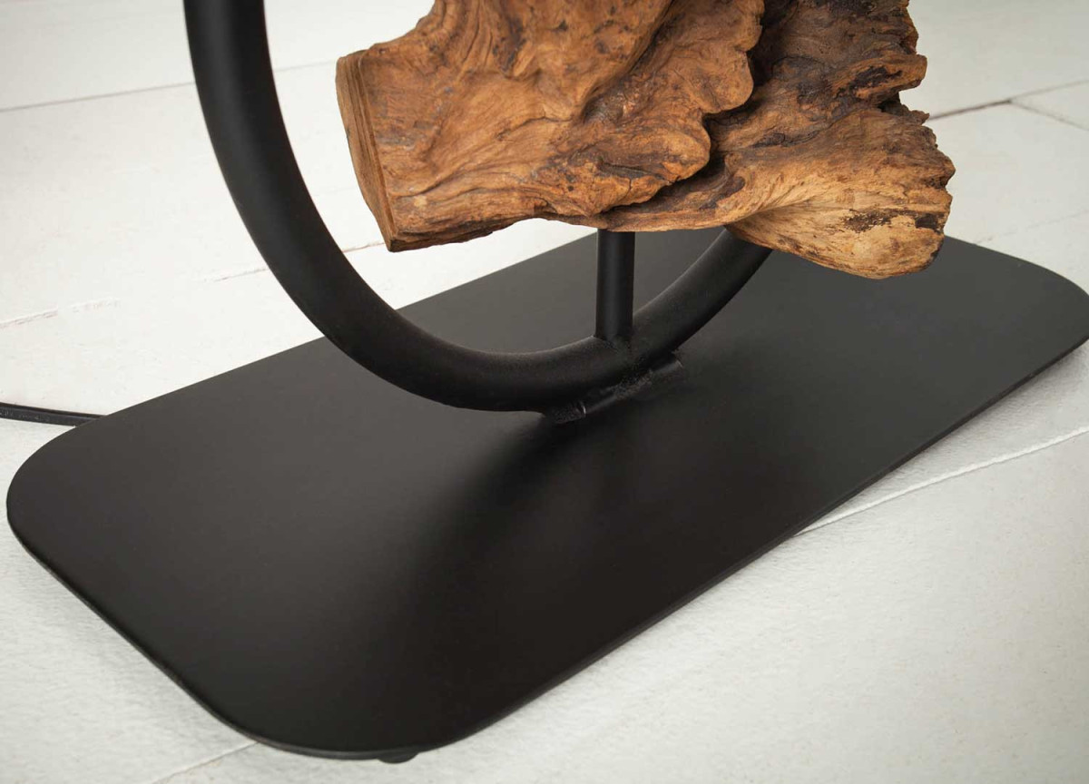 Lampe sur pied acacia et métal 147 cm