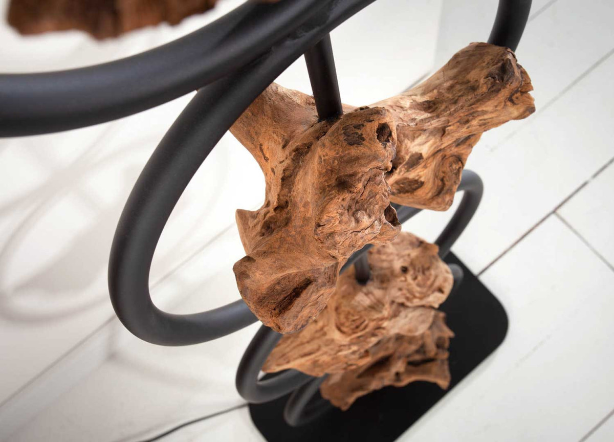 Lampe sur pied acacia et métal 147 cm