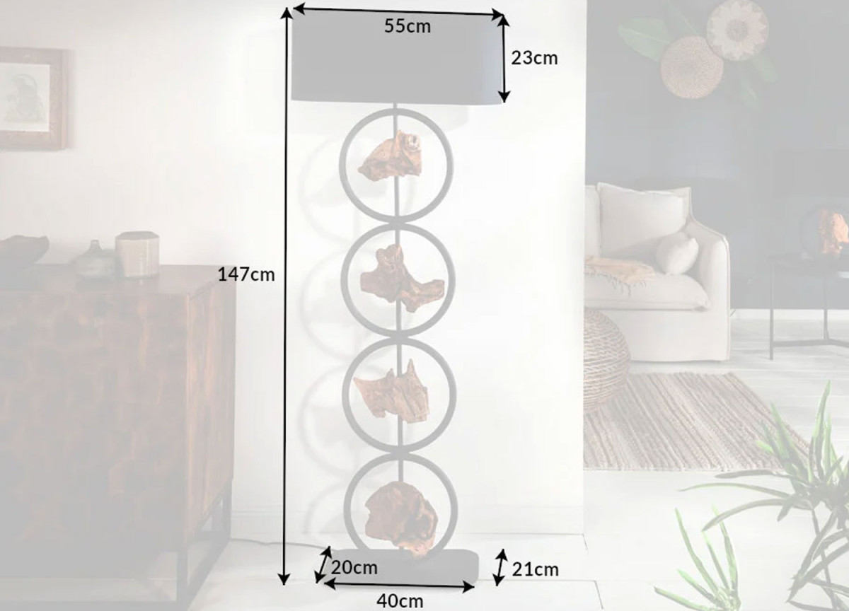 Lampe sur pied acacia et métal 147 cm