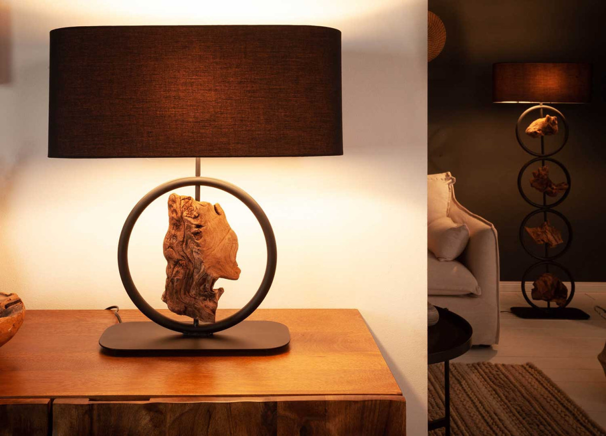Lampe de table en bois et métal
