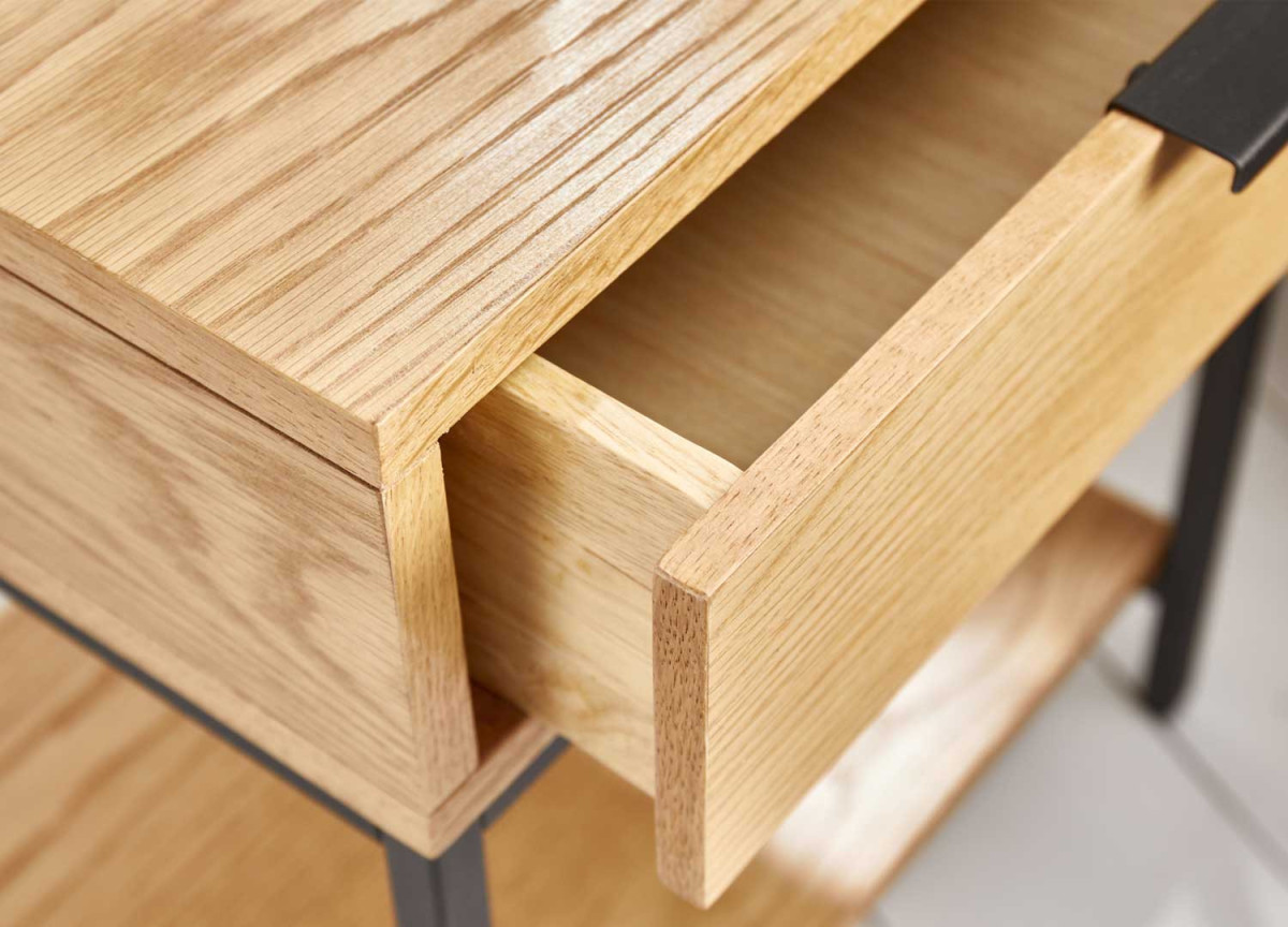 Table d'Appoint, Bout de Canapé, table de Nuit - Bois et Métal Noir