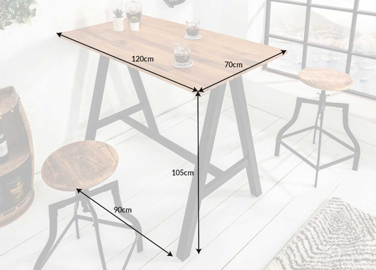 Table Haute en Chêne et Bois Noir 120 cm