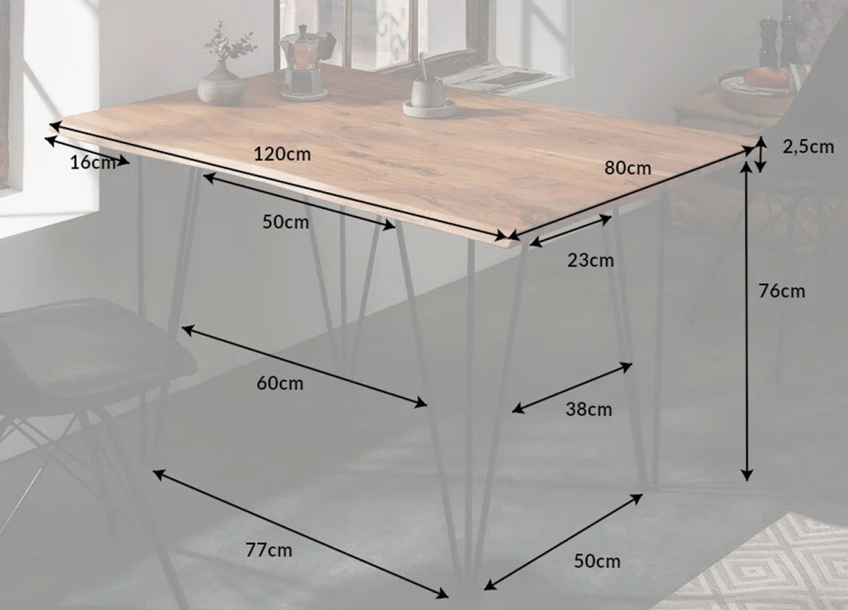 Table de Repas Rectangulaire Bois et Pieds en Épingle