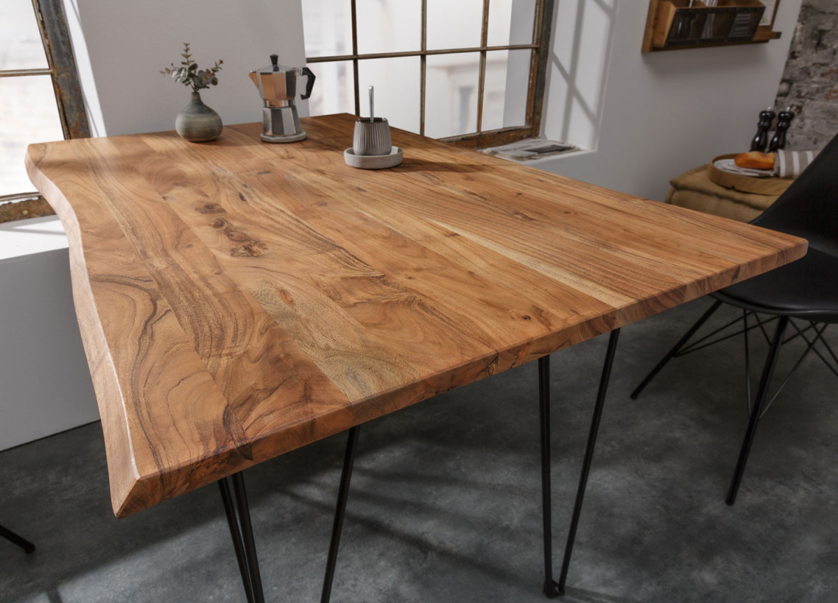 Table de Repas Rectangulaire Bois et Pieds en Épingle
