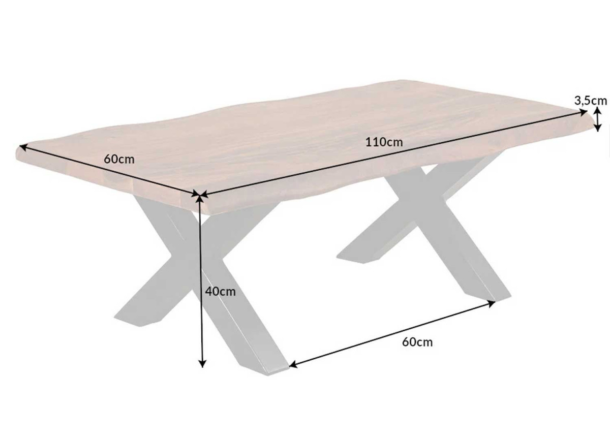 Table Basse 110x60 cm Plateau en Bois d'Acacia