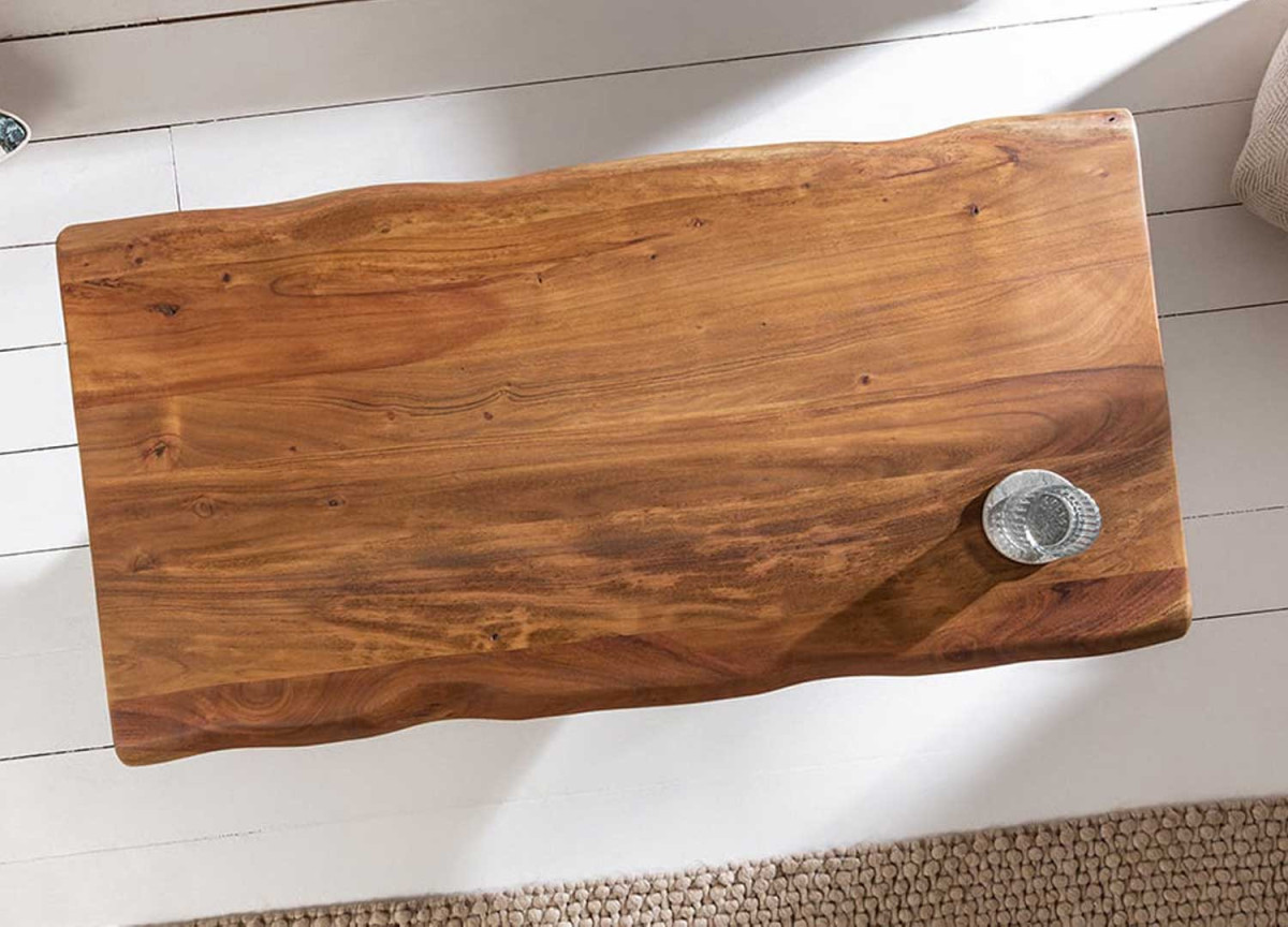 Table Basse 110x60 cm Plateau en Bois d'Acacia