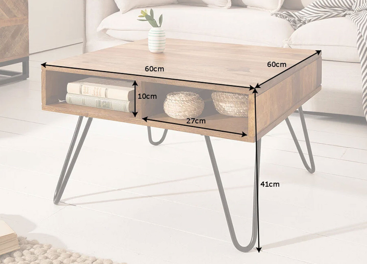 Petite table basse pieds en épingle et bois massif