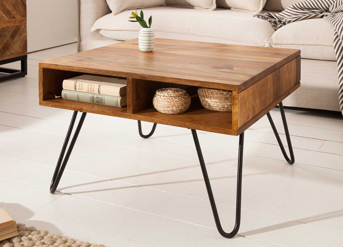 Petite table basse pieds en épingle et bois massif