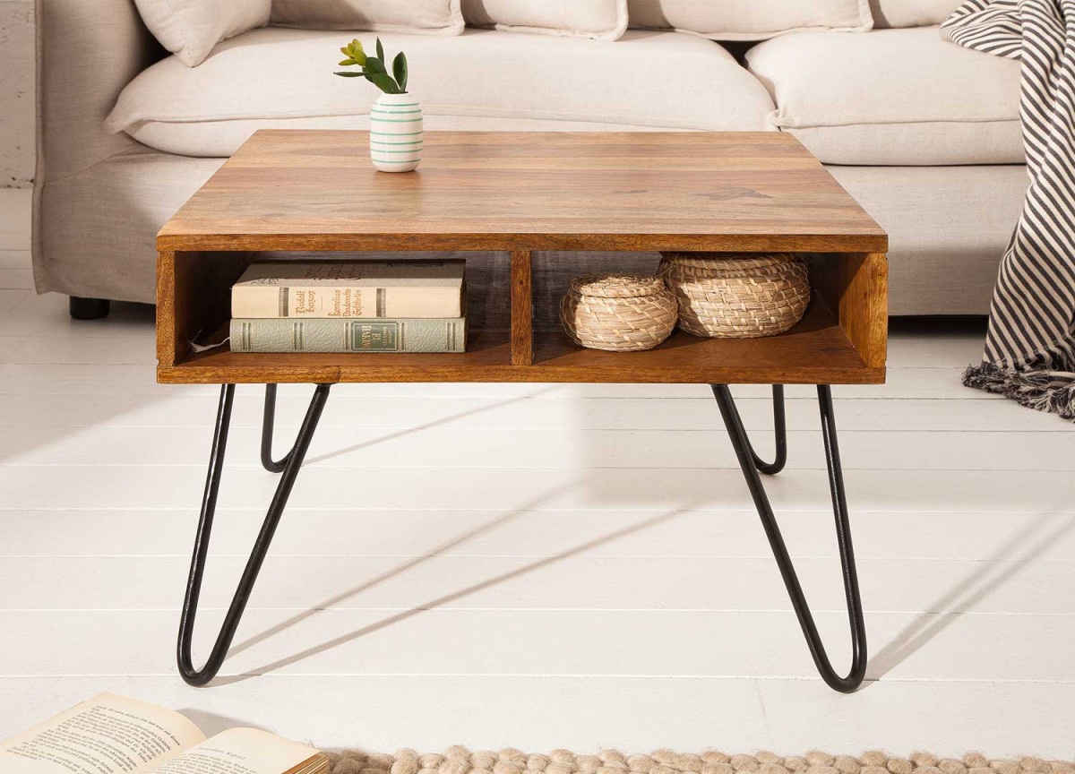 Table basse carrée en bois avec rangement
