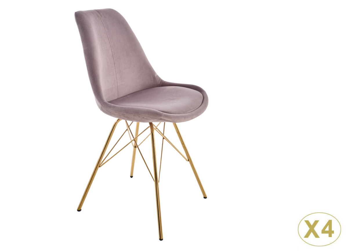 Chaise velours rose antique pieds métal doré