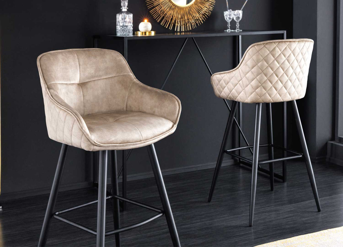 Fauteuils de bar en velours et métal noir