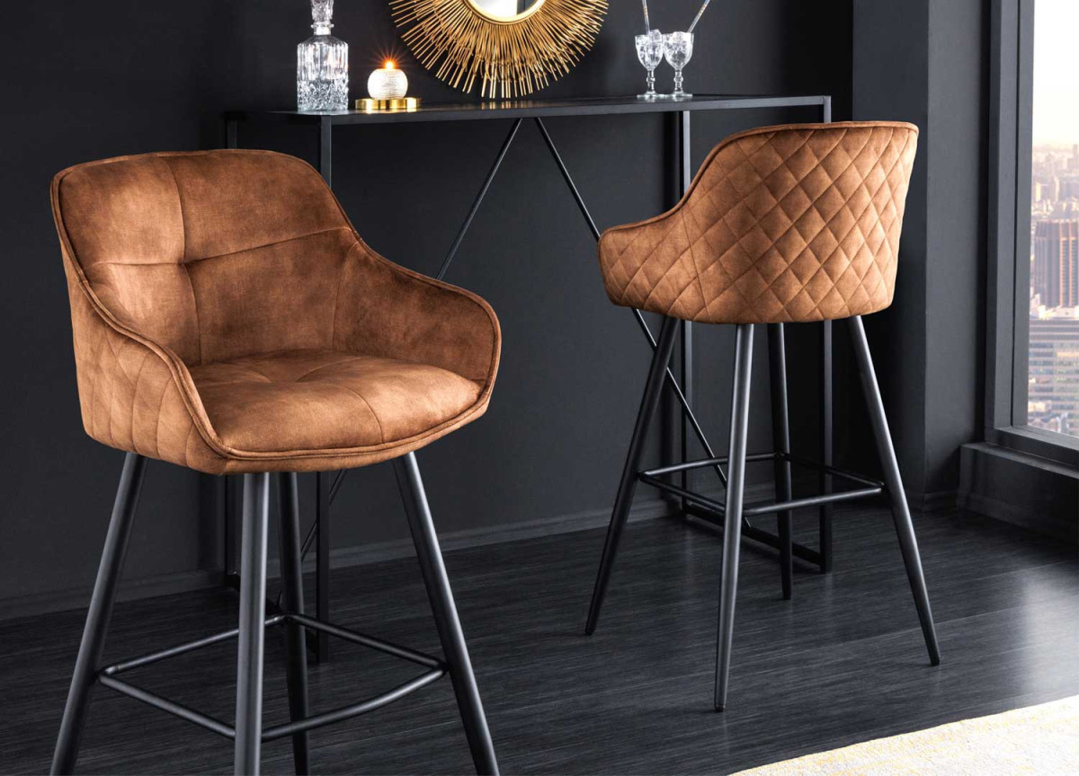 Chaises de bar velours marron