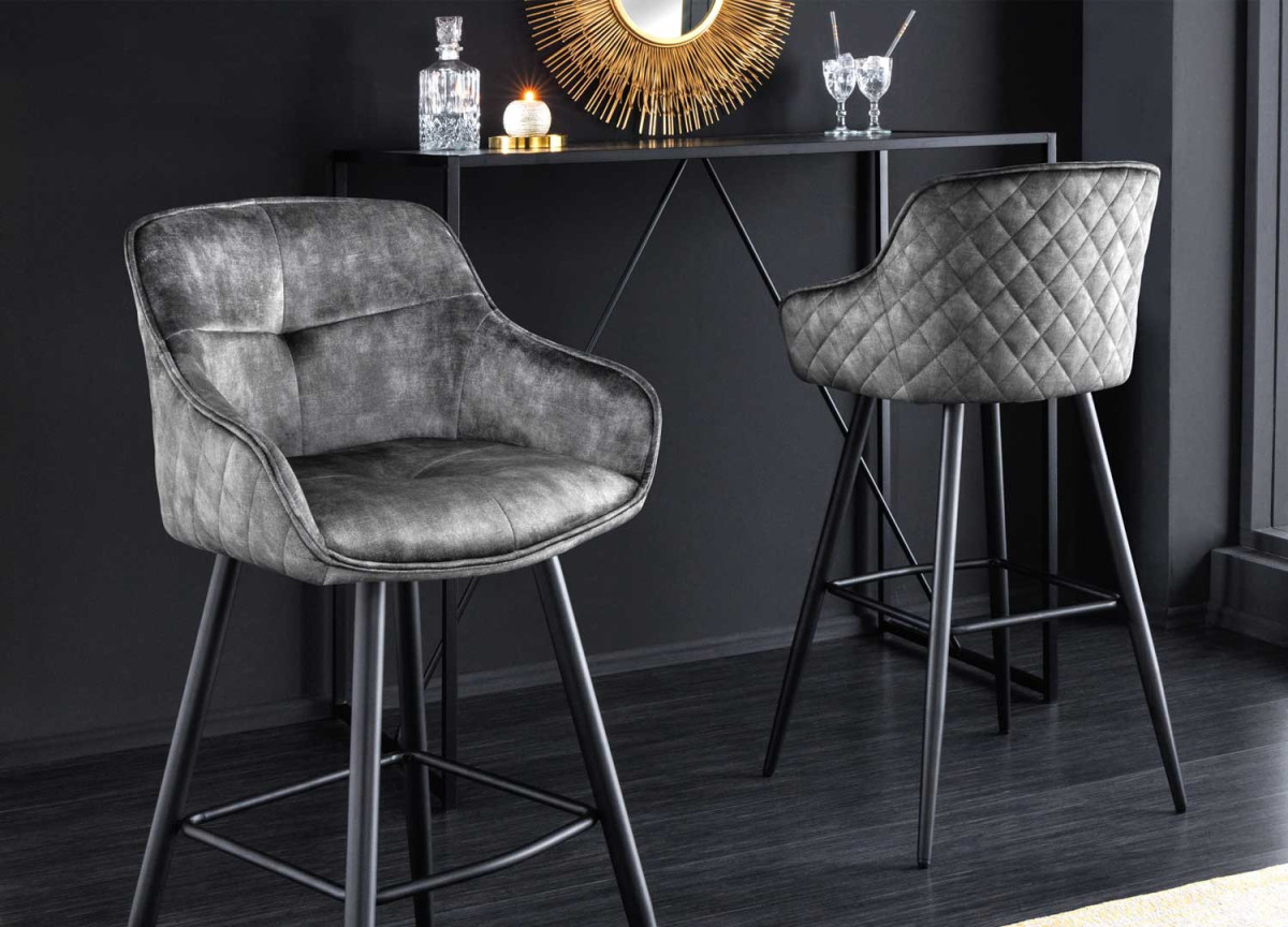 Tabourets de bar velours gris