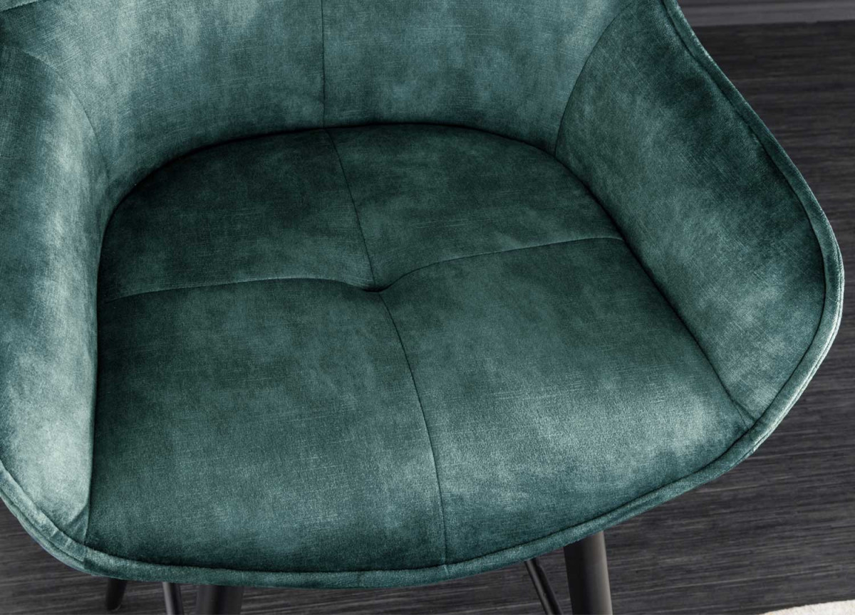Chaises hautes velours pétrole et métal
