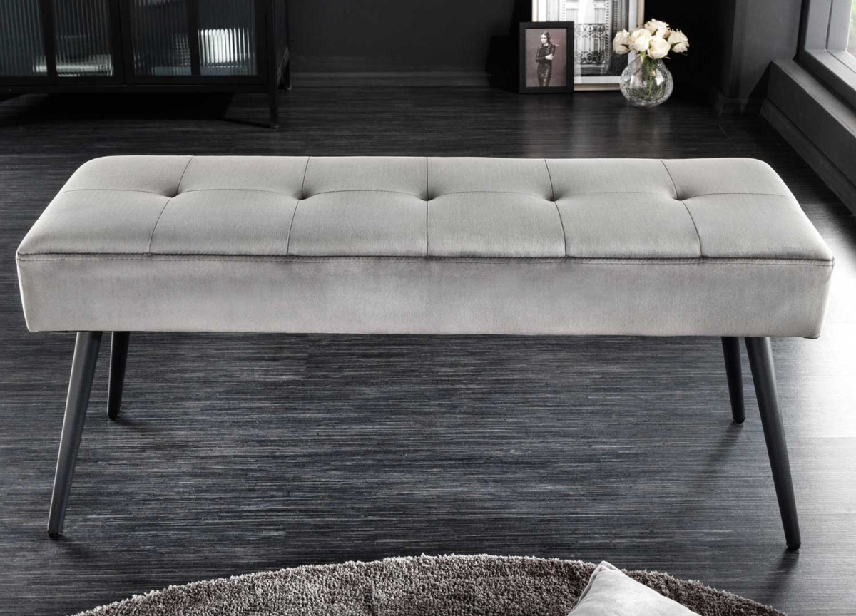 Banc d'entrée en velours gris 100 cm